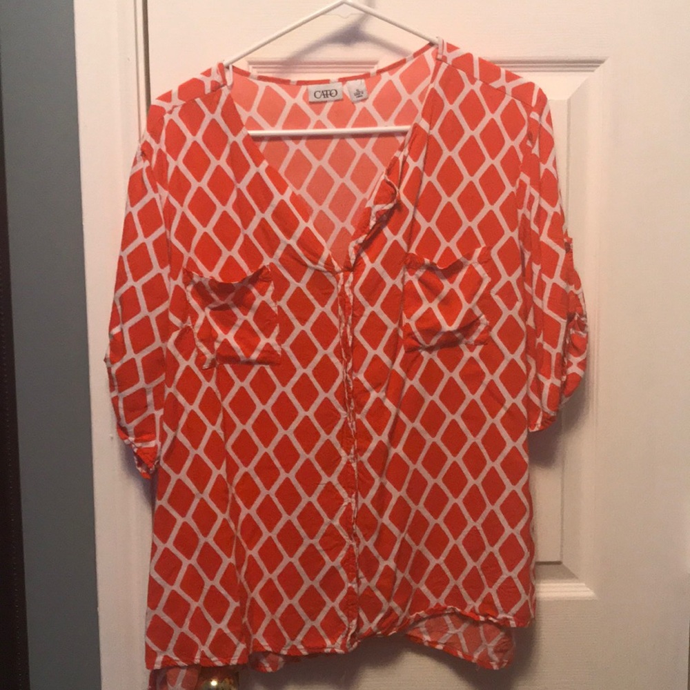Orange and white button up shirt  XL